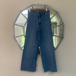 Zara Wide Leg, high waisted, Frayed bottom Blue Jeans